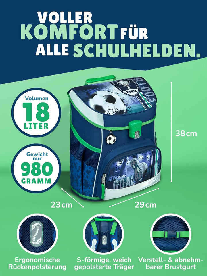 Familando Fussball Schulranzen-Set Scooli Campus FIT 10tlg. mit Sporttasche, Schultüte 85cm gross un