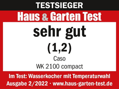 CASO WK 2100 compact-Design Wasserkocher, Leistungsstarke 2200 Watt, Kompakte Grösse mit 1,2 Liter K