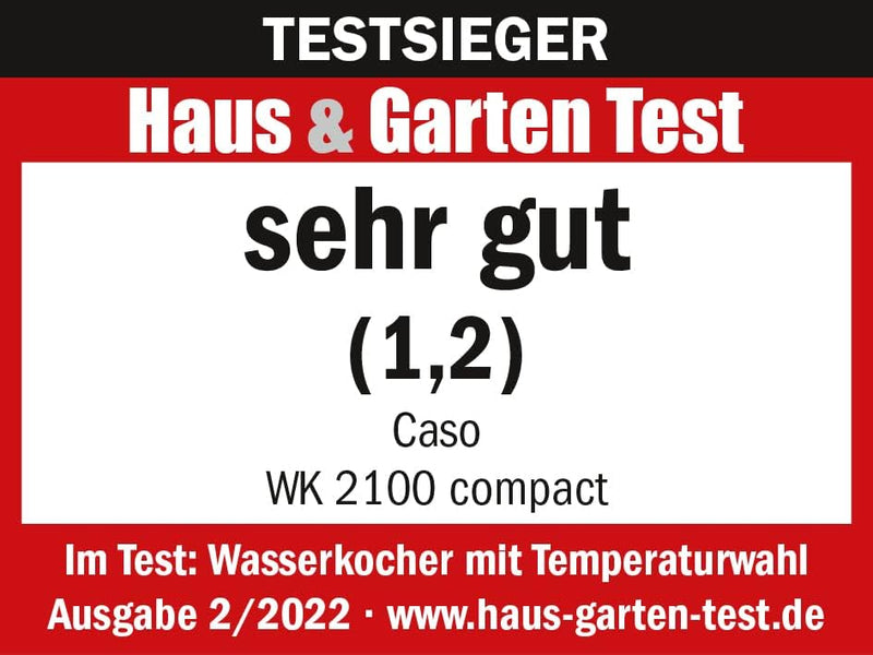 CASO WK 2100 compact-Design Wasserkocher, Leistungsstarke 2200 Watt, Kompakte Grösse mit 1,2 Liter K