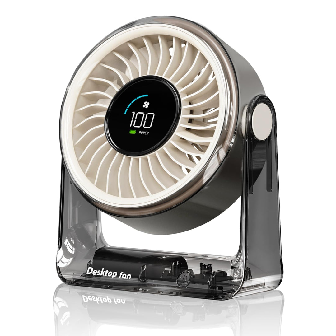 Tischventilator, USB Ventilator Akku, 6 Geschwindigkeiten Leise Ventilator mit LED Display, 360 ° Dr