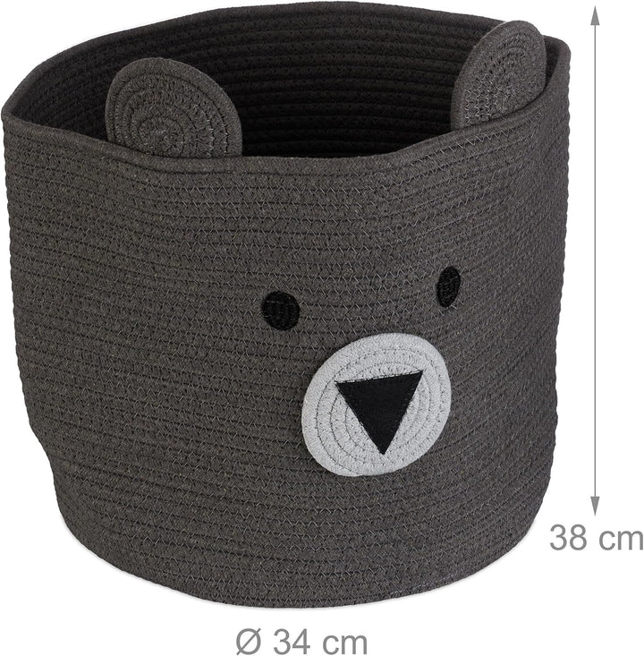 Relaxdays Aufbewahrungskorb für Kinder, Baumwollkorb Bär, H x D: 38 x 34 cm, Spielzeugkorb Kinderzim