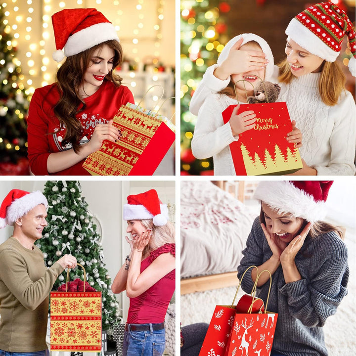 24 Stk Geschenktüten Weihnachten, Weihnachtstüten 27 x 21 x 11 cm, Papiertüten Braun, Kraftpapier Tü