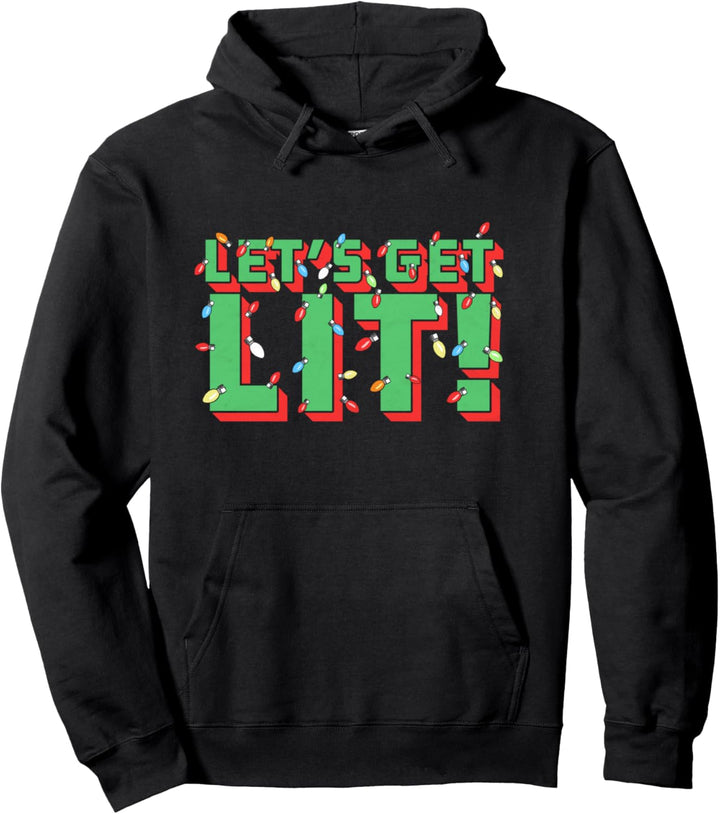 Let's Get Lit! Funny Drinking Christmas Light Minimalist Pullover Hoodie