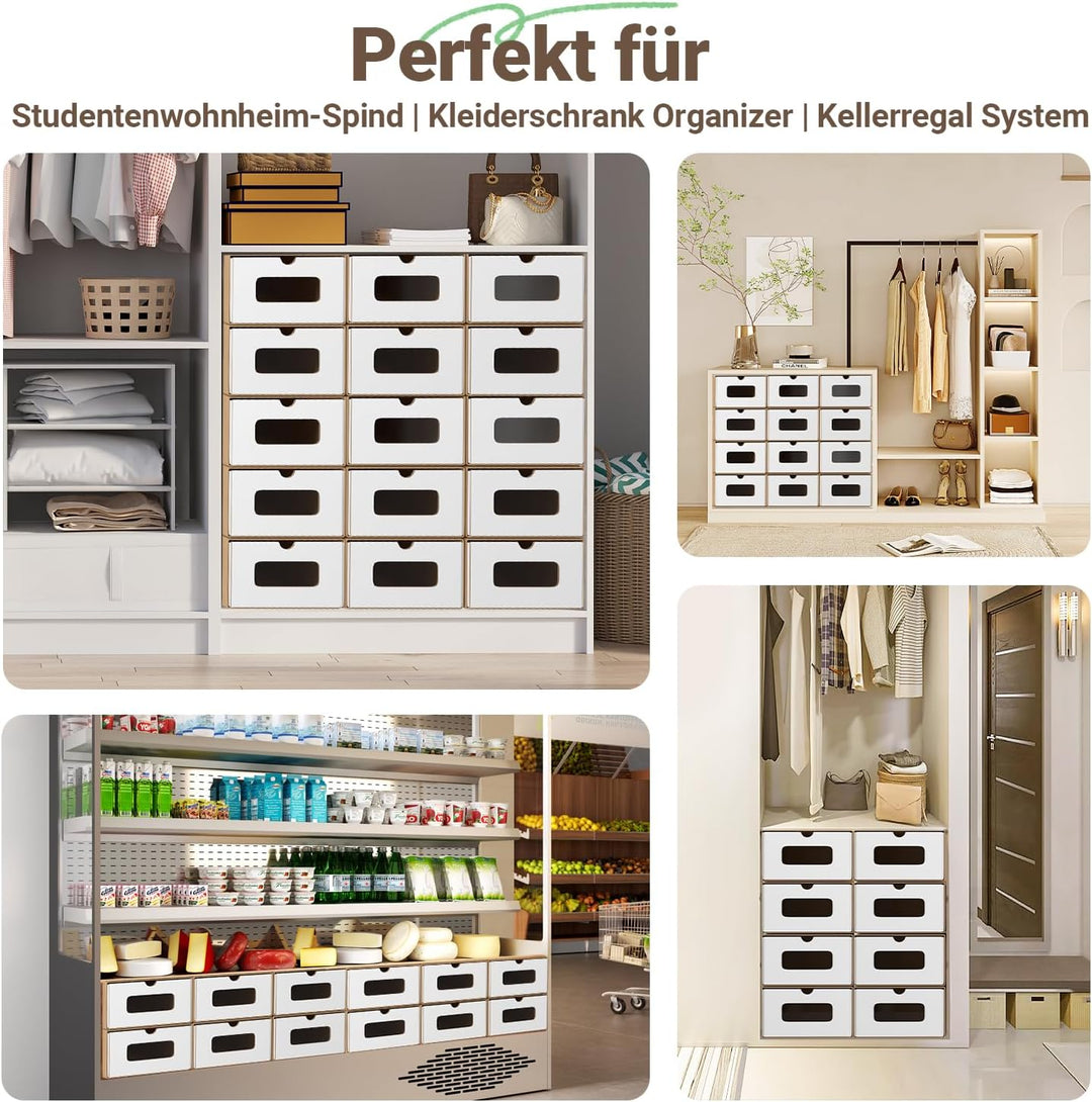 10x Schuhaufbewahrung WEISS/BRAUN mit Sichtfenster – Faltbare Aufbewahrungsbox 35×23×13,5 cm Stapelb
