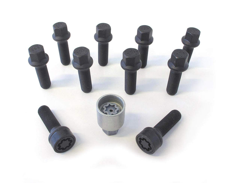 H&amp;R Radschrauben Satz Kugelbund R14 M14x1.50 - Länge 43mm - Schwarz - 10 Stück - inkl. Felgenschloss
