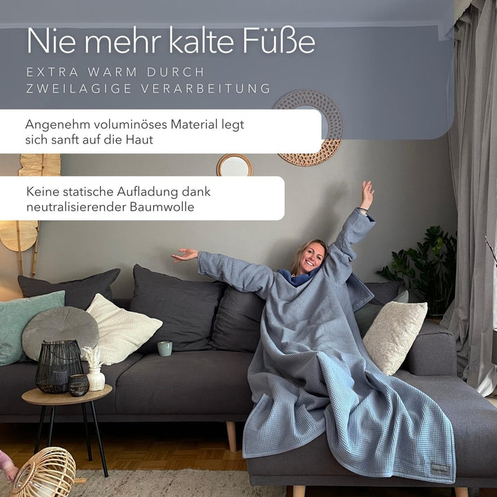 Kuscheldecke mit Ärmeln *Made IN Germany* - Extra kuschlig warme Ärmeldecke in XL Grösse -145 x 210