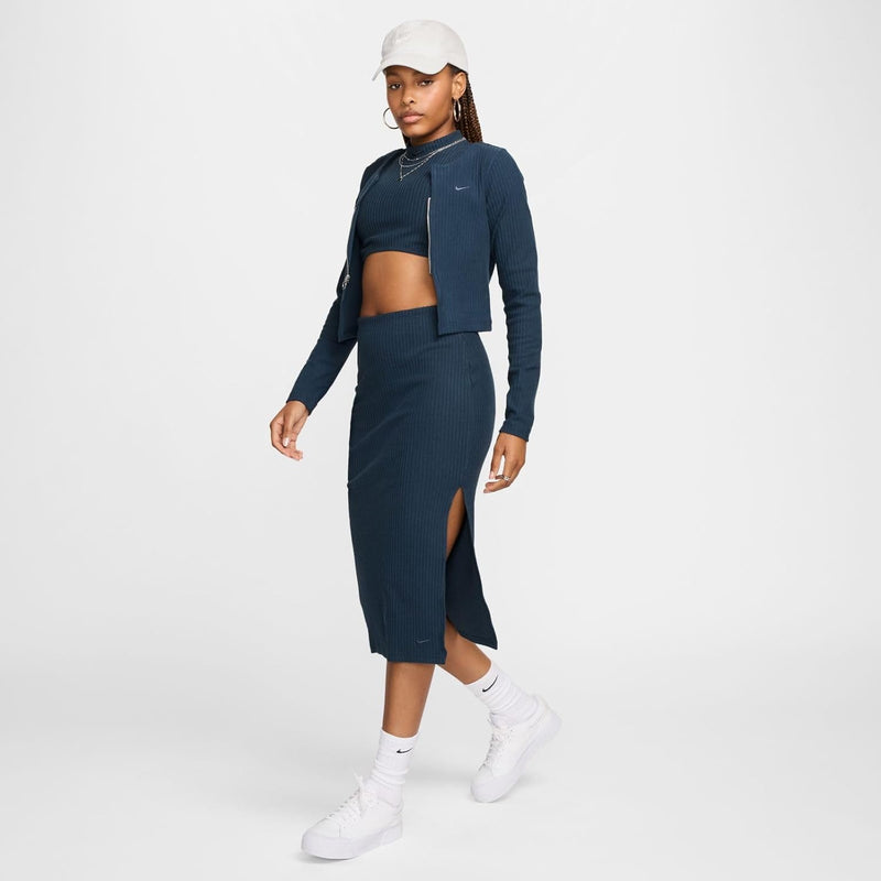 Nike Damen W NSW Nk Chll KNT Rib Md Skirt Rock S Armory Navy/Armory Navy, S Armory Navy/Armory Navy