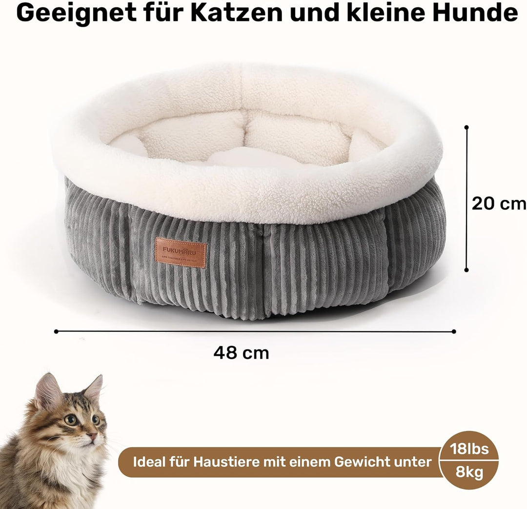 FUKUMARU Katzenbett waschbar Katzen Bettchen, 48x48x20cm Katzenkorb mit erhöhtem Rand, weiches Bett