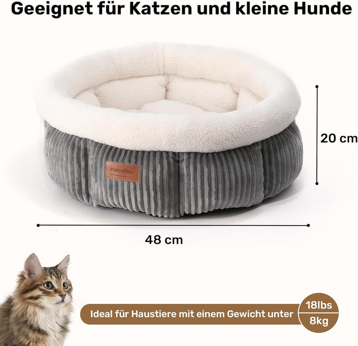 FUKUMARU Katzenbett waschbar Katzen Bettchen, 48x48x20cm Katzenkorb mit erhöhtem Rand, weiches Bett