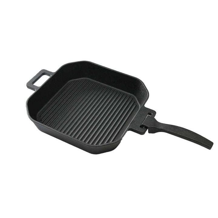 SANTOS Grillpfanne eckig- 20x20cm - Gusseiserne Pfanne mit abnehmbarem Griff - Braten, Grillen - Gus