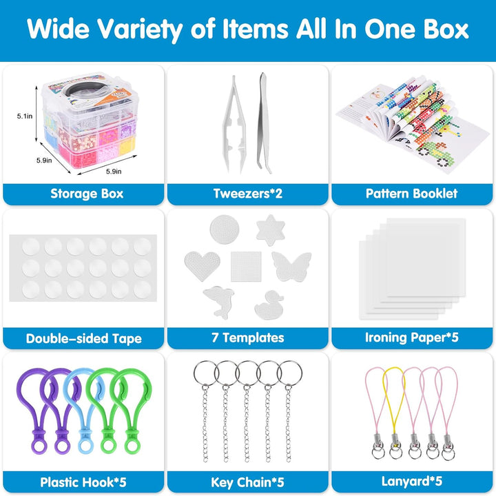 LULUETPUE Bügelperlen Set, Steckperlen mit Aufbewahrungsbox, Platten, Benutzerführung, Kinder DIY Pe