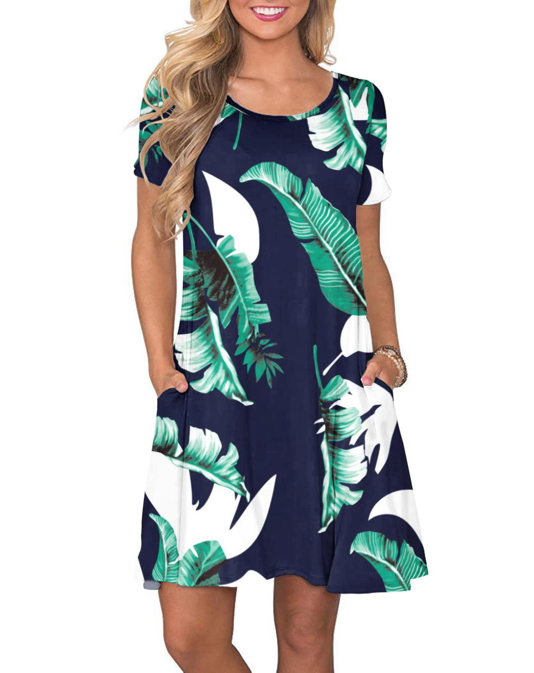 AUSELILY Damen Kleider Sommer Kurzarm Shirtkleider Kurz Sommerkleider Leicht Freizeitkleid mit Tasch