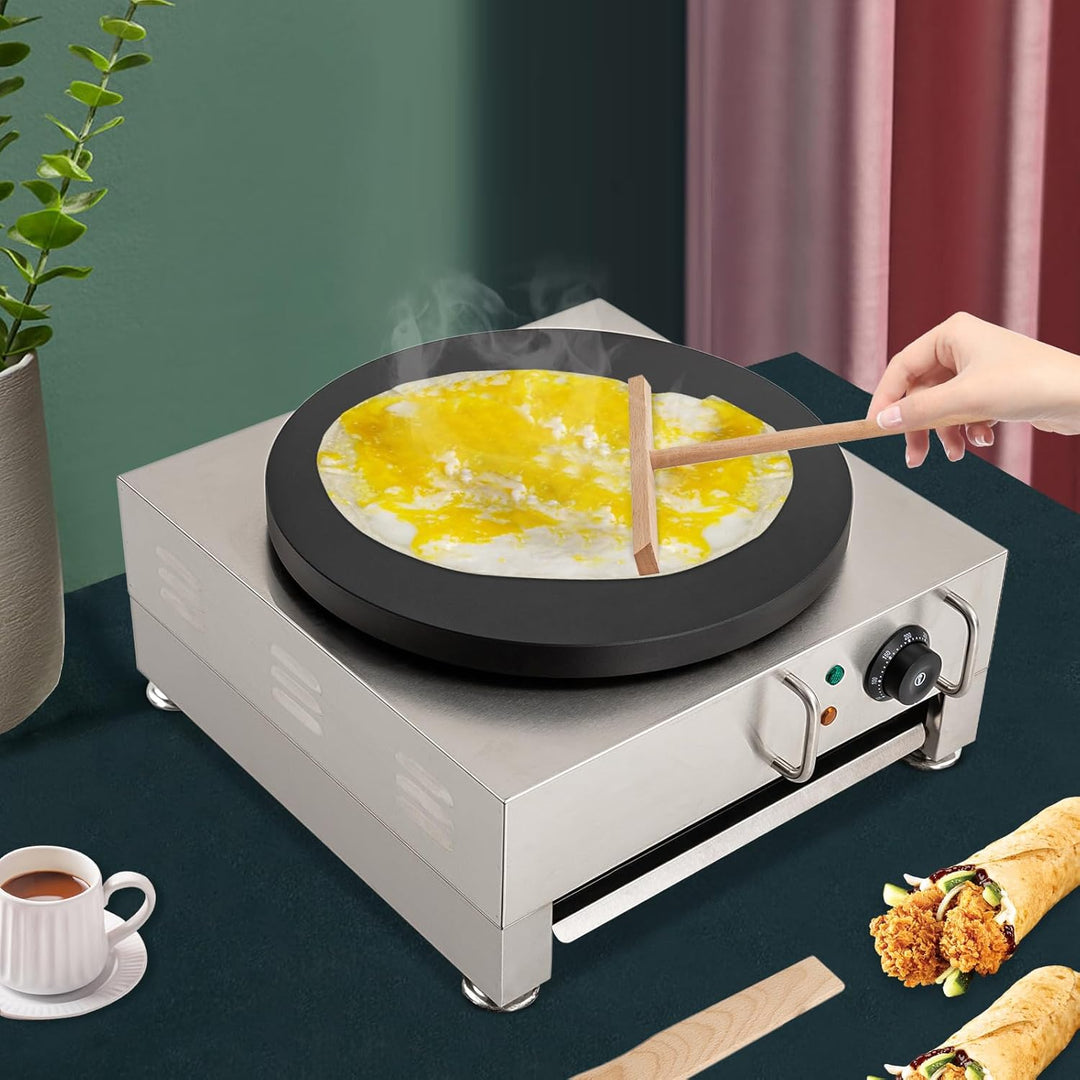 LKHDONG Elektrische Crepes Maker 45cm – Profi Crepesgerät mit Antihaftbeschichtung und Zubehör – 16