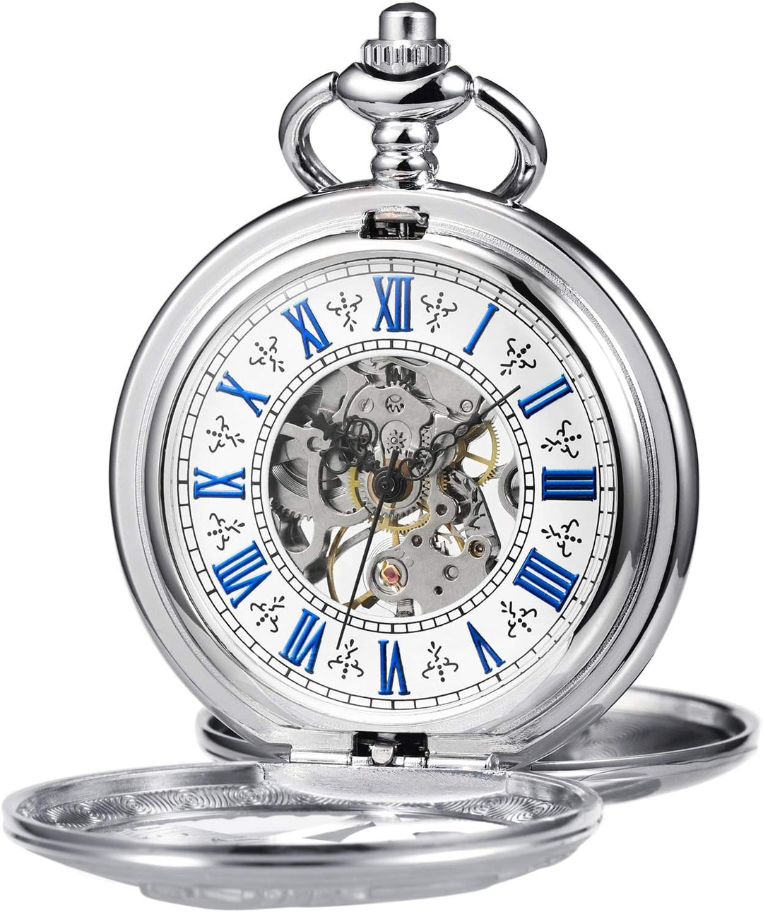 TREEWETO Fullmetal Alchemist Skeleton Steampunk Taschenuhr Mechanische Doppelabdeckung Taschenuhr mi