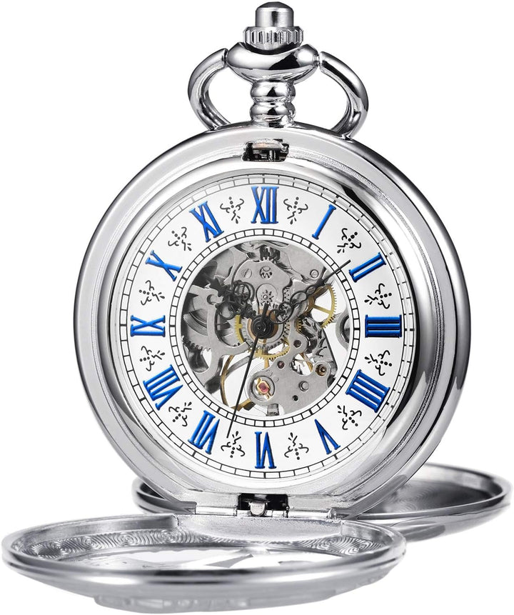 TREEWETO Fullmetal Alchemist Skeleton Steampunk Taschenuhr Mechanische Doppelabdeckung Taschenuhr mi