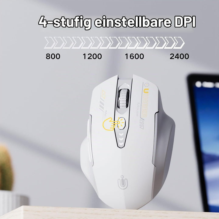 Uineer kabellose Maus, [Upgraded] Visuelle Batterieanzeige, Ergonomische Maus kabellos 2.4G USB, 4 e
