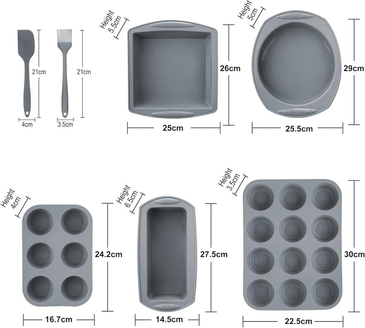 Aschef 12x Antihaft Silikon Backformen Brotbackform Kuchenform Muffinform mit Teigschaber Backpinsel