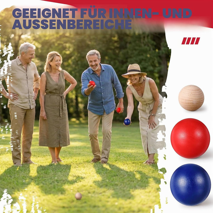 Photect Boule-Petanque-Set mit 6 Bunten Boccia-Kugeln aus Holz, 2 Zielkugeln und 1 Tragetasche aus C