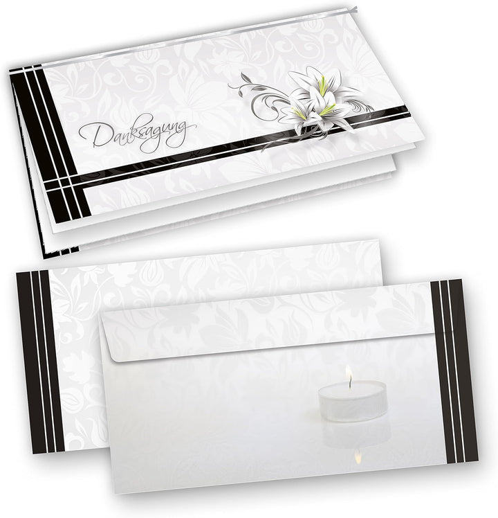 tatmotive Danksagung Trauerkarten (100 Sets) selbst bedruckbar/beschreibbar mit feinem Einlegeblatt,
