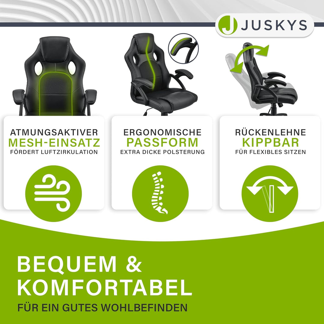 Juskys Racing Schreibtischstuhl Montreal ergonomisch höhenverstellbar & gepolstert 120 kg belastbar