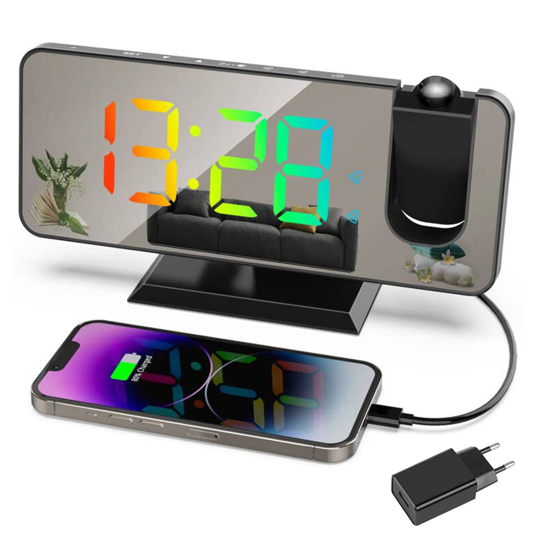 Exmate Projektionswecker, Digital Wecker mit Projektion, USB-Ladeanschluss, 7.5'' Dynamischer RGB-Sp