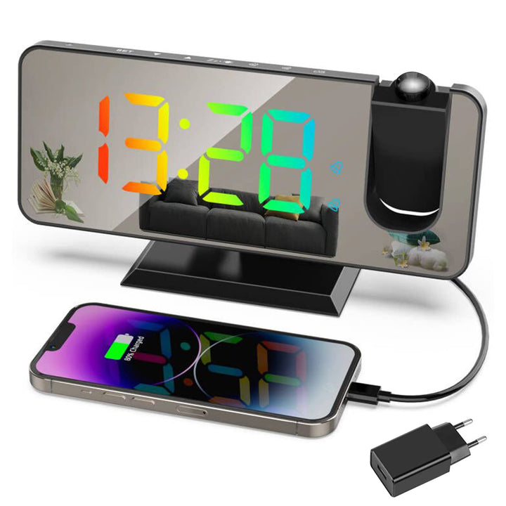 Exmate Projektionswecker, Digital Wecker mit Projektion, USB-Ladeanschluss, 7.5'' Dynamischer RGB-Sp