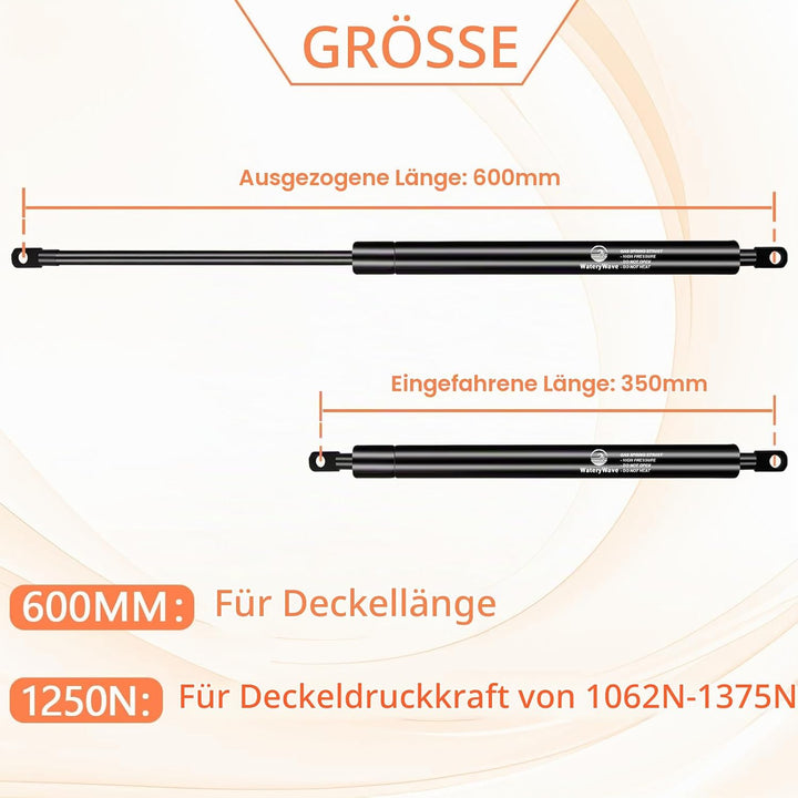 600MM 1250N Gasdruckdämpfer mit 8mm Ösenköpfen Gasdruckfeder Hydraulische Kofferraum-gasfeder für Ot
