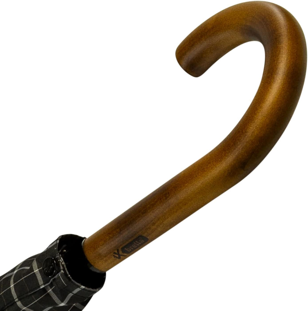 iX-brella Herren-Stockschirm Automatik mit Echtholz-Rundhakengriff - Karo schwarz Check Black, Check