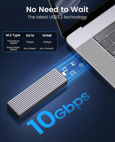 ORICO M.2 NVMe SATA SSD Gehäuse, USB3.2 USB-C 10Gbps Werkzeuglos Aluminium-Adapter für M.2 PCIe NVMe