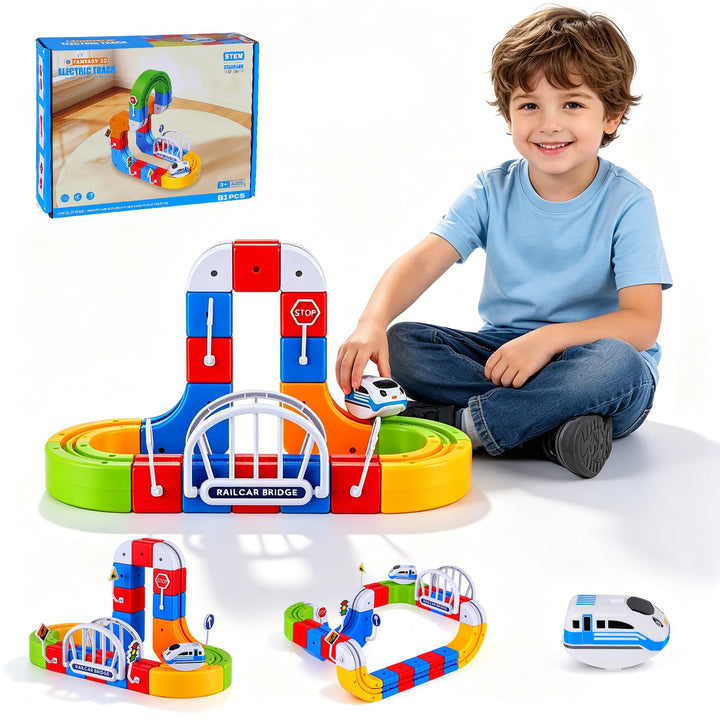 Clickrail Elektrisches Zug Set, Flexibles Rennbahn Set mit Magnetischen Bausteinen, Schwerkraft-defy