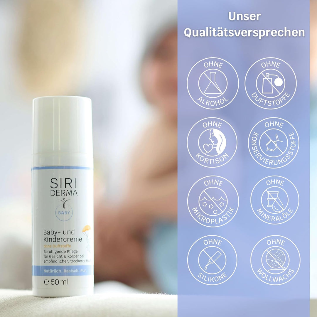 SIRIDERMA Basische Baby- und Kindercreme | Ohne Duftstoffe | Hautpflege bei sensibler, trockener und