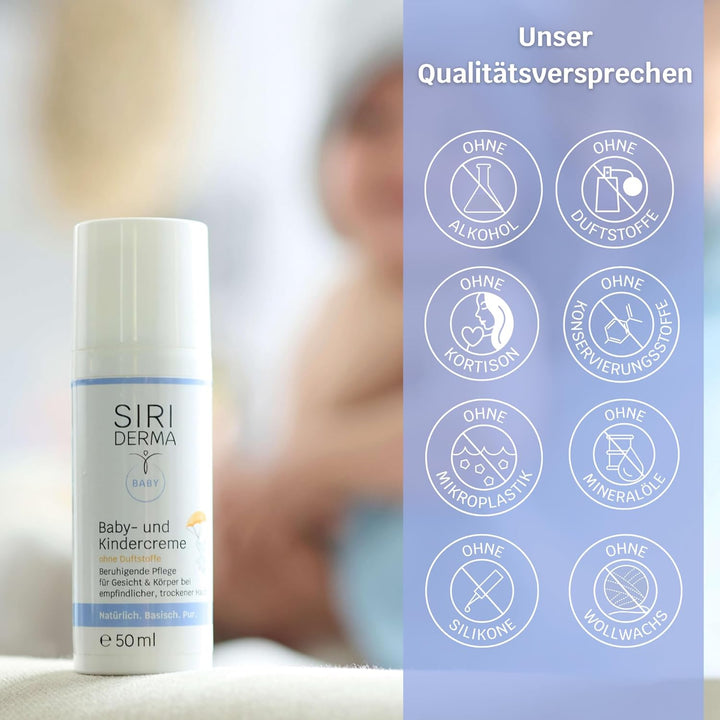SIRIDERMA Basische Baby- und Kindercreme | Ohne Duftstoffe | Hautpflege bei sensibler, trockener und