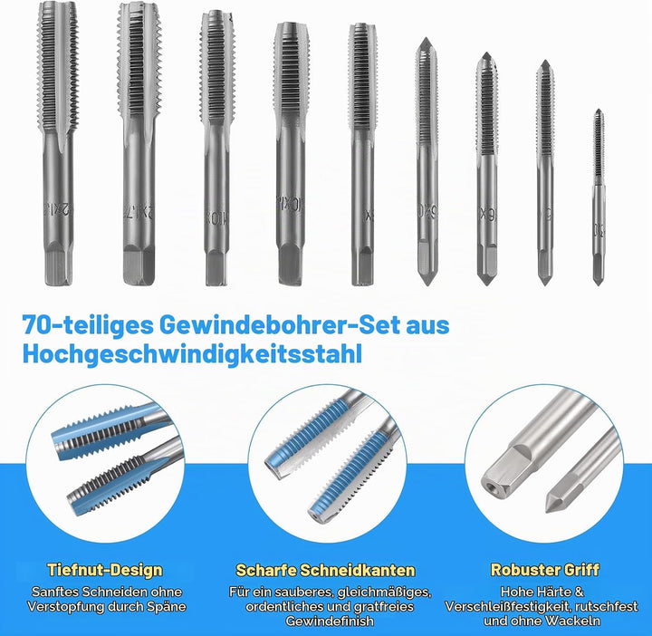 110 Stück Gewindeschneider Set Metrisch M2-M18 Gewindeschneidsatz, Gewindebohrer Schneideisen Set mi