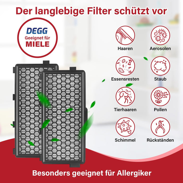 DEGG® Kombifilter HEPA &amp; Aktivkohle, Kompatibel mit Miele, 2 Stück Kombifilter Hepa &amp; Aktivkohle 2 S