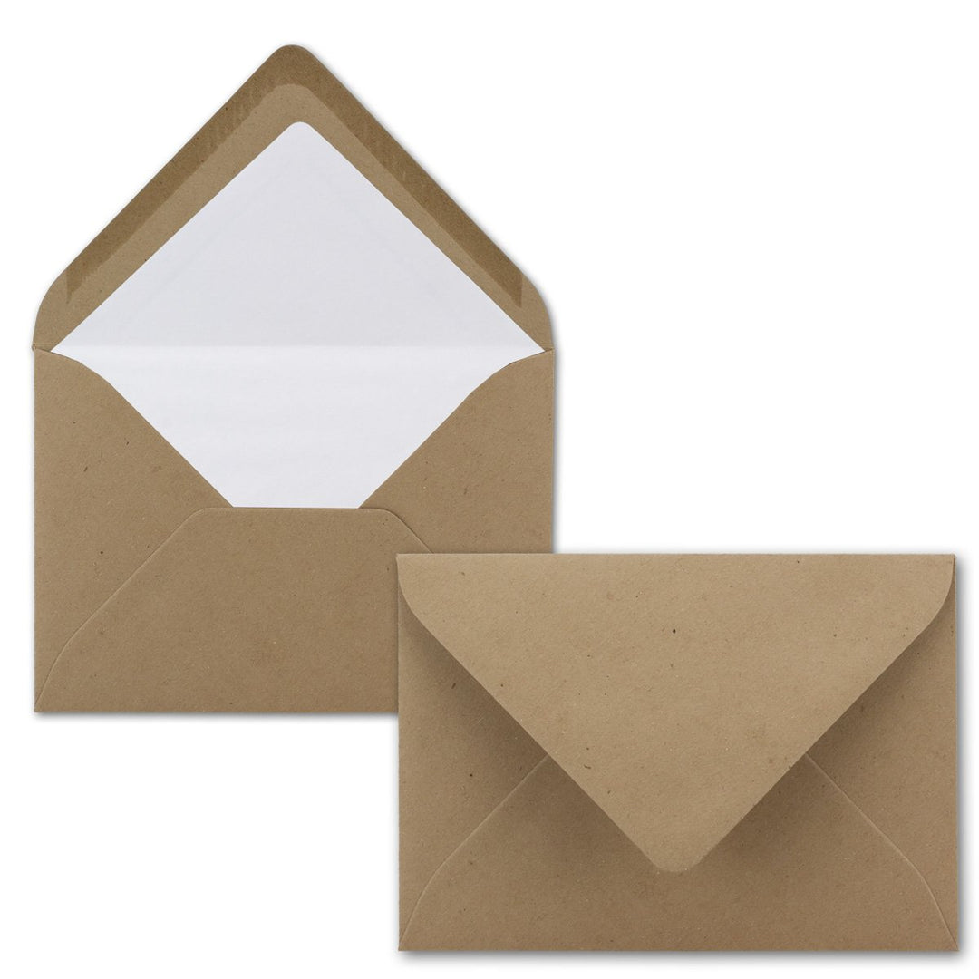 50 Briefumschläge Sandbraun - DIN C6 - gefüttert mit weissem Seidenpapier - 120 g/m² - 11,4 x 16,2 c