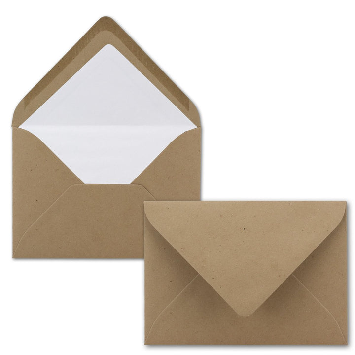 50 Briefumschläge Sandbraun - DIN C6 - gefüttert mit weissem Seidenpapier - 120 g/m² - 11,4 x 16,2 c