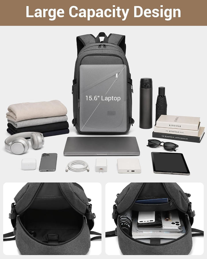 KONO Rucksack Herren, Laptop Rucksack 15,6 Zoll Anti-Diebstahl mit USB-Ladeanschluss, Schulrucksack