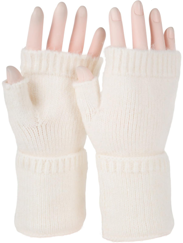 styleBREAKER Damen Fingerlose Strickhandschuhe Elastischer Bund Creme, Creme