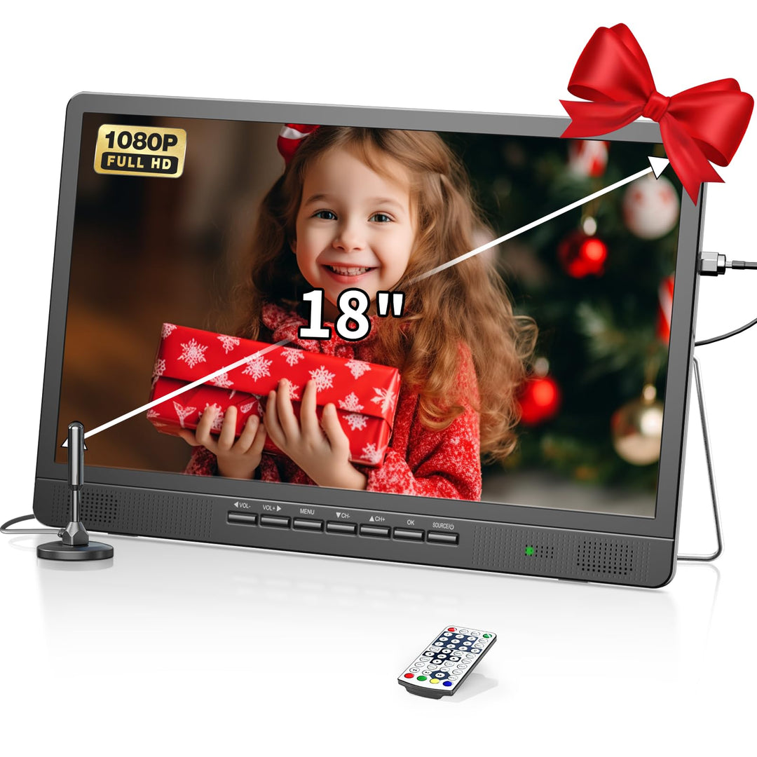 DESOBRY 18-Zoll Kleiner Fernseher mit Antenne, Tragbarer Fernseher mit Freeview DVB/T2 Tuner, HD 108