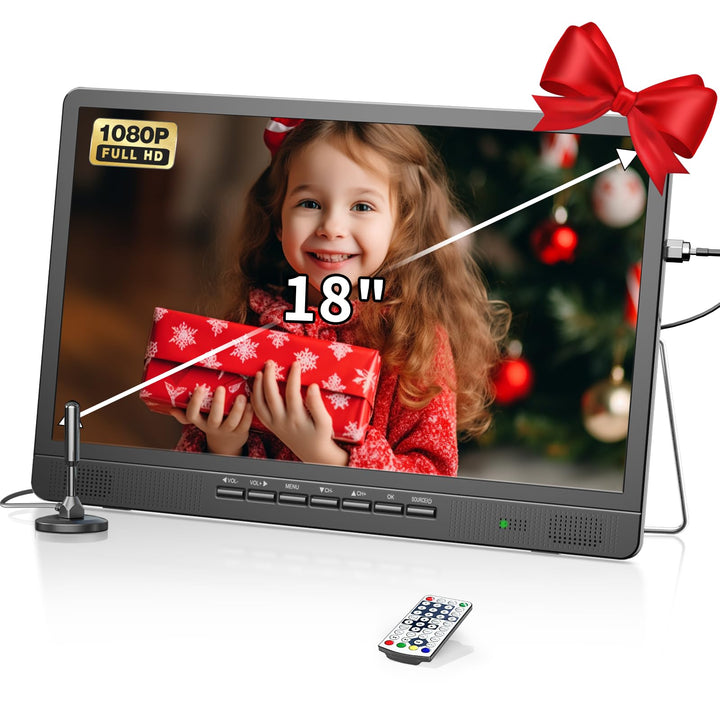 DESOBRY 18-Zoll Kleiner Fernseher mit Antenne, Tragbarer Fernseher mit Freeview DVB/T2 Tuner, HD 108