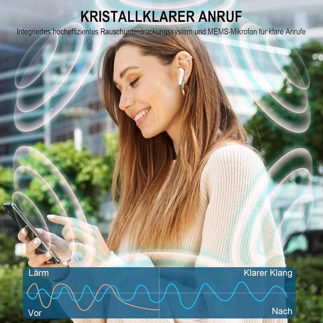 Bluetooth Kopfhörer, Kopfhörer Kabellos Bluetooth 5.3, Noise Cancelling In Ear Kopfhörer, IP7 Wasser