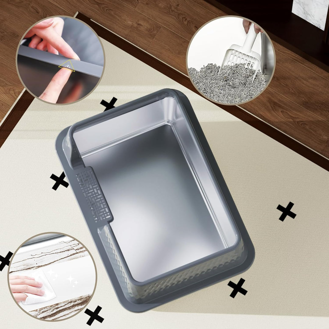 Vealind Katzenklo Edelstahl mit Deckel Gross Katzentoilette Metall Katzenklo Hoher Rand Offen Katzen