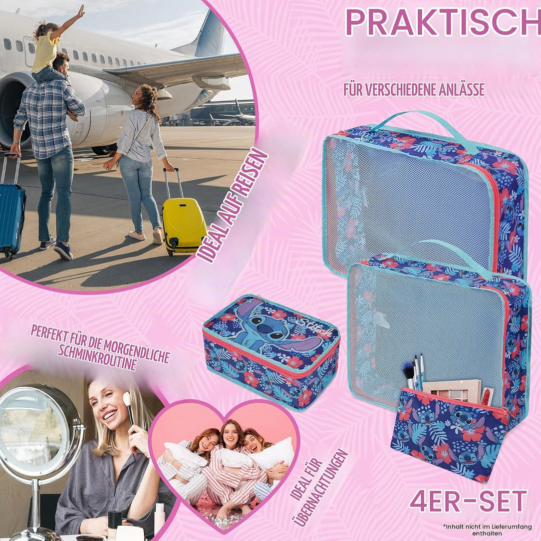 Disney Travel Organizer Taschen 4er-Set mit 3 Packing Cubes &amp; 1 Kosmetiktasche Blau - Reise Zubehör