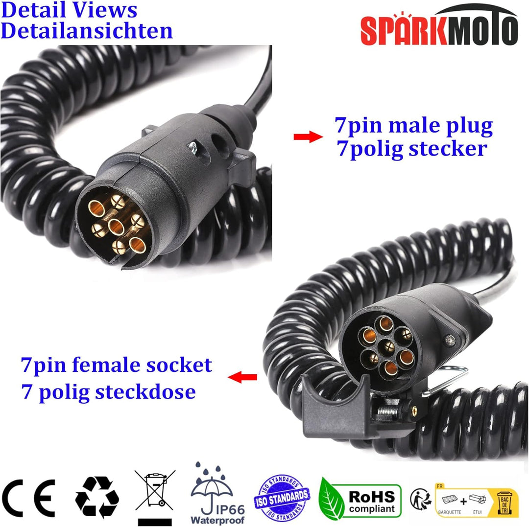 Spiral Anhänger Verlängerungskabel 7 Polig Adapterkabel mit Anhänger Stecker Steckdose 2.6m 7Polig S