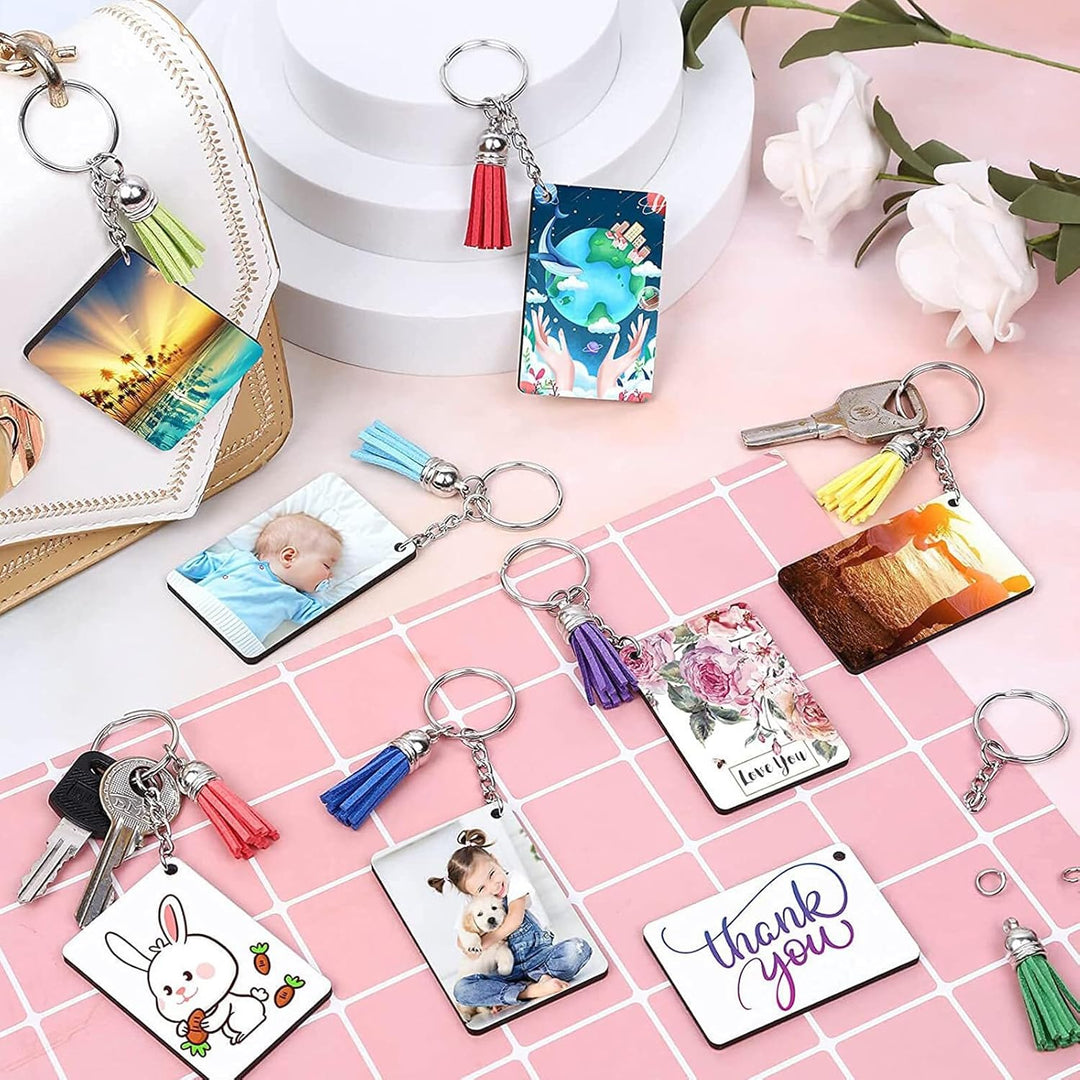 120 Stück Sublimation Rohlinge Schlüsselanhänger Set mit Wärmeübertragungs MDF Rechteckig Blanko, Qu