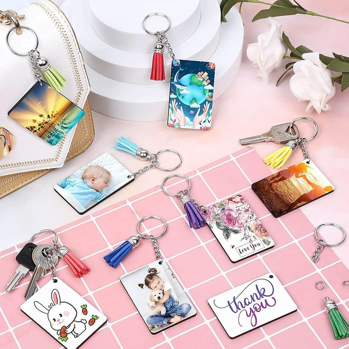 120 Stück Sublimation Rohlinge Schlüsselanhänger Set mit Wärmeübertragungs MDF Rechteckig Blanko, Qu