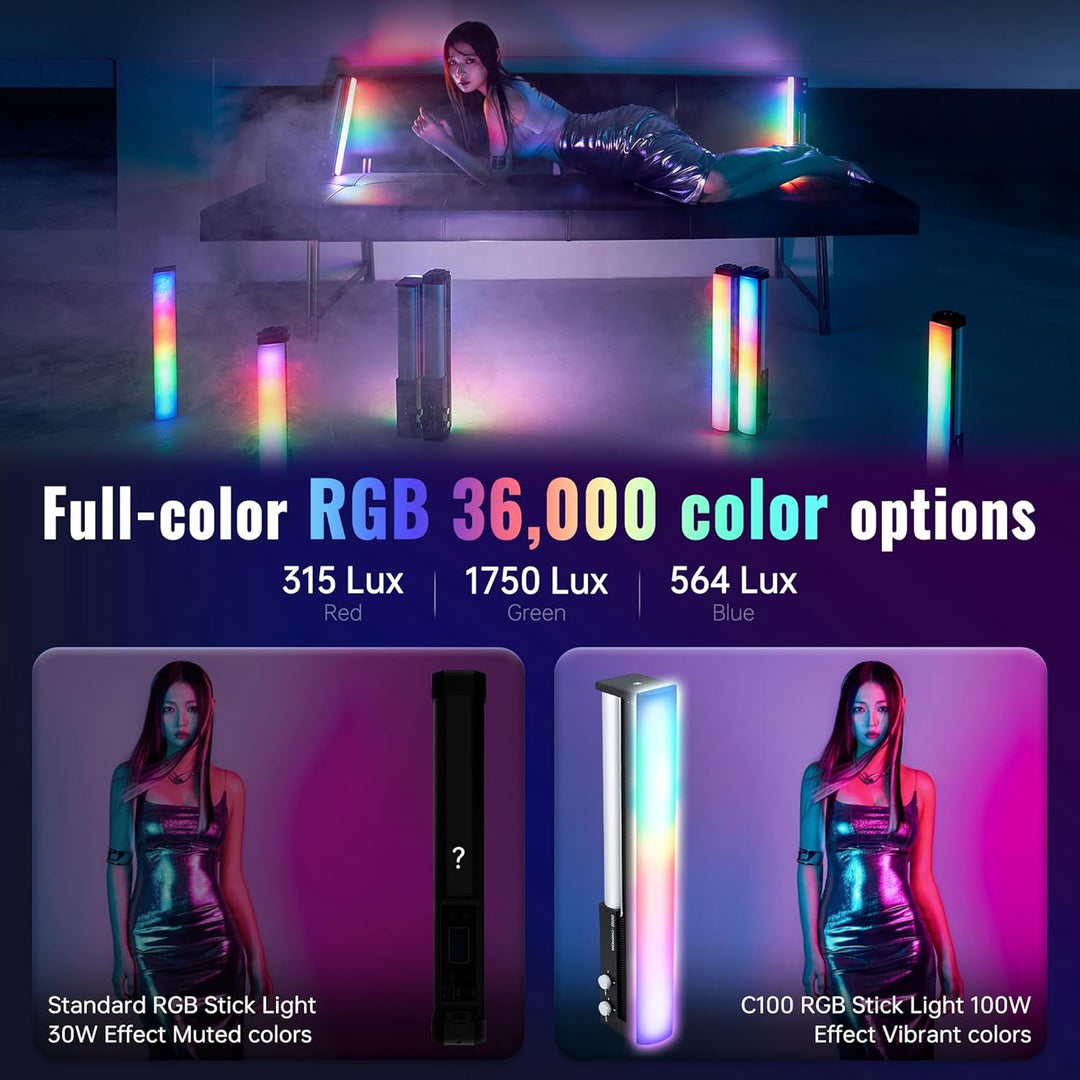 ZHIYUN CINEPEER C100 100W RGB Lichtstab, APP-Steuerung Videoleuchte Handgehalten 2700K-6500K CRI 95+