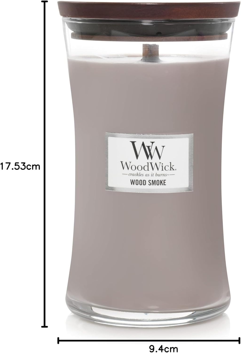 Grosse WoodWick Duftkerze im Sanduhrglas mit knisterndem Docht, Wood Smoke, bis zu 130 Stunden Brenn