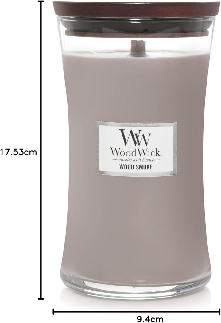 Grosse WoodWick Duftkerze im Sanduhrglas mit knisterndem Docht, Wood Smoke, bis zu 130 Stunden Brenn