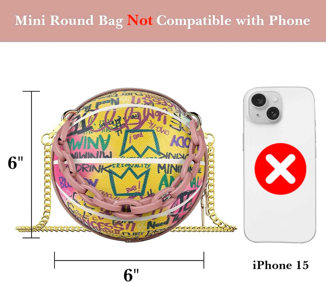 Basketball Geldbörsen für Frauen, Graffiti Brief Mädchen Mini Runde Tasche, Veganes Leder Schulter C